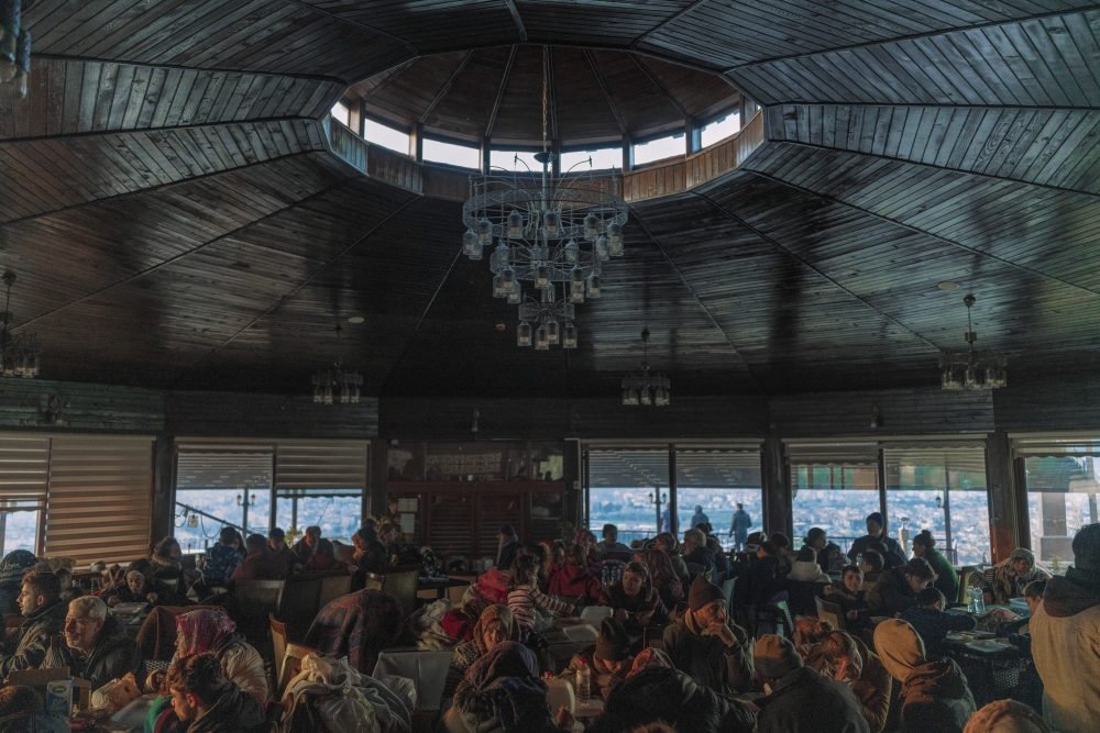 Displaced residents shelter at a former restaurant in Antakya, in Hatay Province, Turkey, three days after the earthquake, on Thursday, Feb. 9, 2023. (Emily Garthwaite/The New York Times)