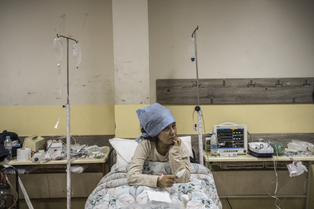 Mine Kaya, who survived three days under the rubble of her home, was treated at a clinic run by Indian medical personnel in Iskenderun, Turkey, on Friday, Feb. 10, 2023. (Sergey Ponomarev/The New York Times)