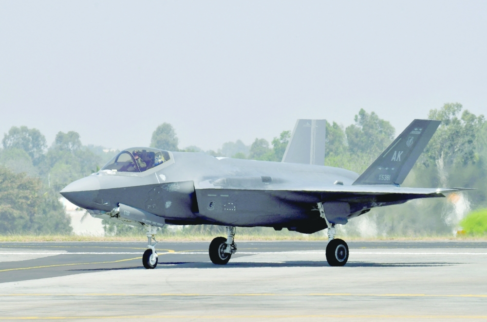 A US Air Force F-35 fighter jet taxis during the Aero India 2023 air show at Yelahanka air base in Bengaluru. -- Reuters