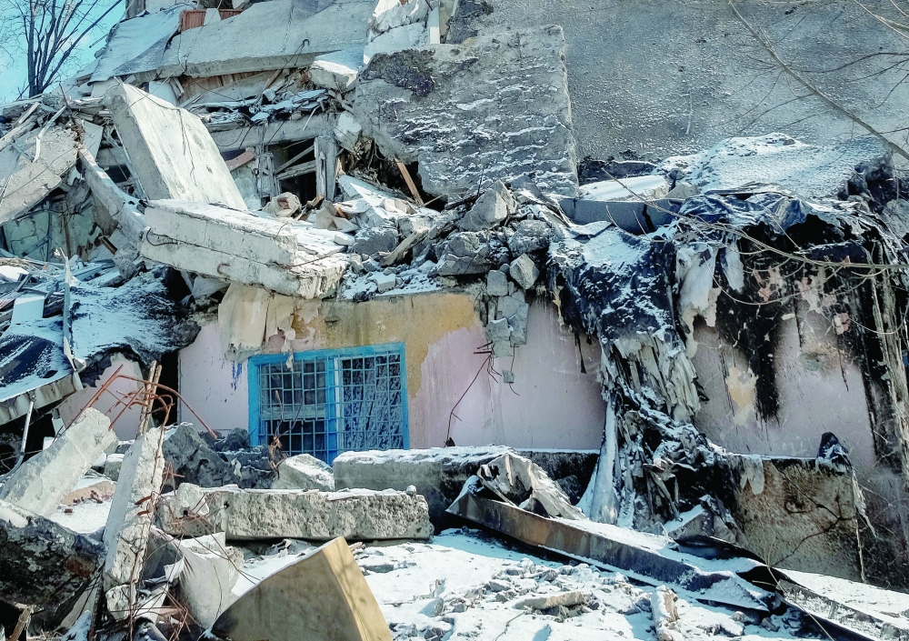A  building damaged by a Russian military strike on Ukraine city of Vuhledar. -- Reuters
