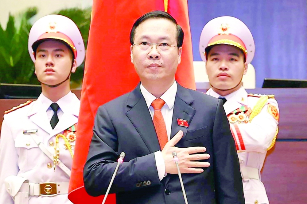 Vietnam's new President Vo Van Thuong taking oath during a National Assembly's extraordinary meeting in Hanoi. - AFP


