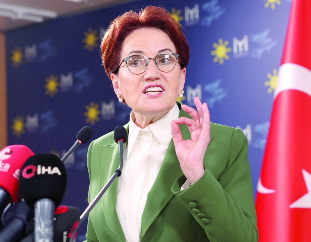 Leader of IYI Party, Meral Aksener, makes a statement at the party headquarters in Ankara. - AFP