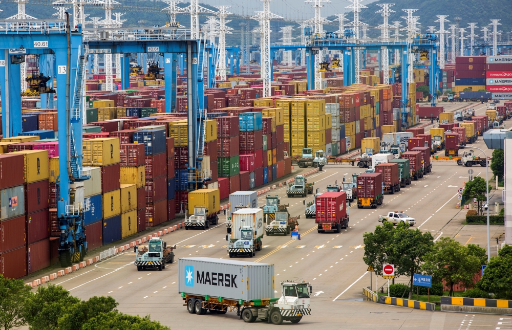 Lines of trucks are seen at a container terminal of Ningbo Zhoushan port in Zhejiang province, China. — Reuters