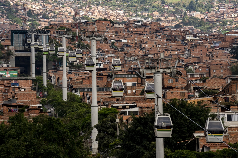 A system of gondola lifts in Medellín, Colombia, Feb. 2, 2023. (Esteban Vanegas/The New York Times)
