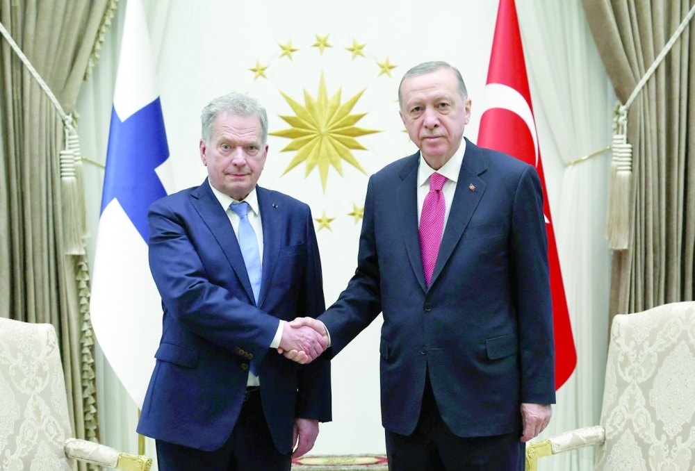 Turkiye's President Tayyip Erdogan and Finland's President Sauli Niinisto during their meeting in Ankara. - Reuters