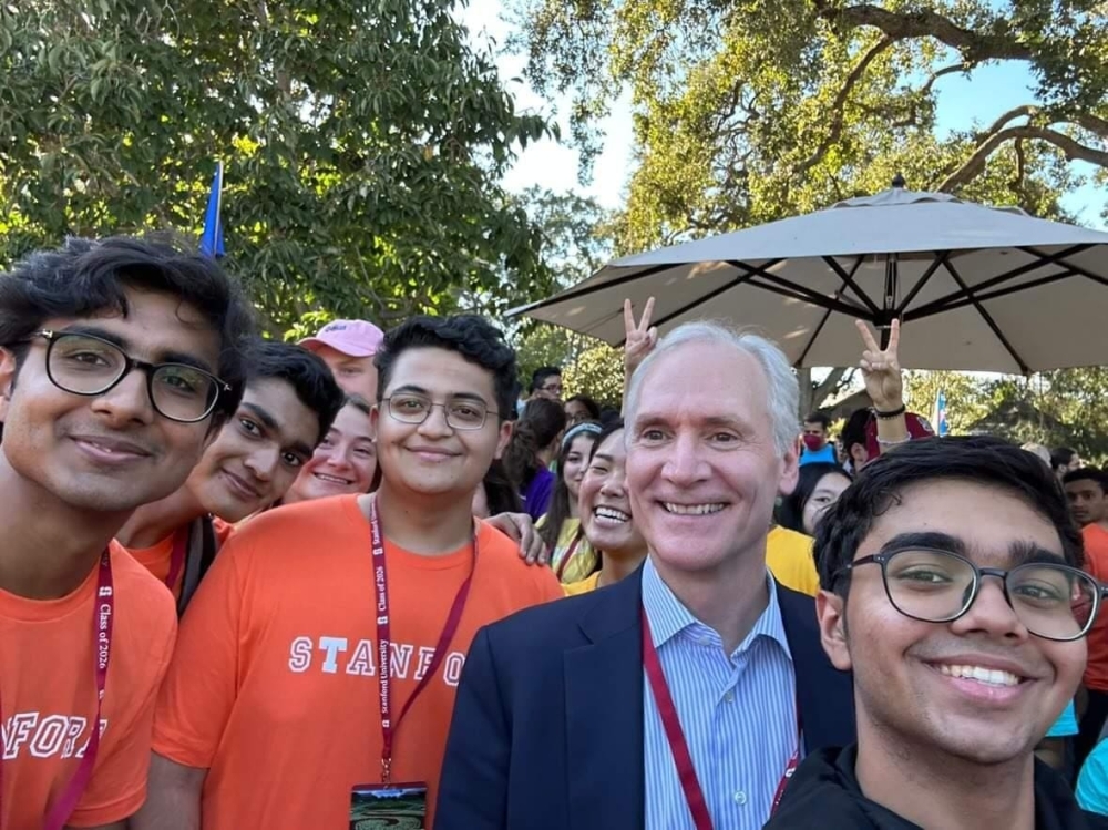 Aryan Siddiqui with Marc Tessier-Lavigne, President of Stanford University