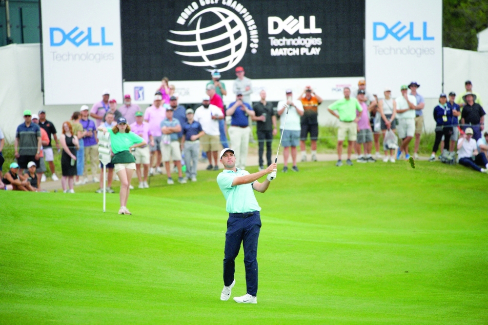Scottie Scheffler hits from the fairway during the second round of the World Golf Championships-Dell Technologies Match Play golf tournament. Mandatory Credit: Dustin Safranek-USA TODAY Sports