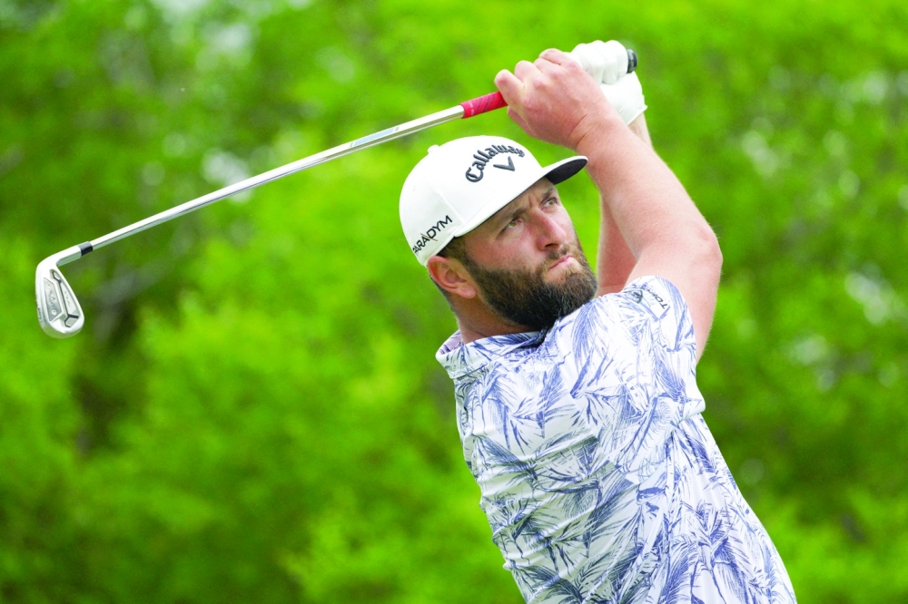 Mar 22, 2023; Austin, Texas, USA; Jon Rahm tees off during the first round of the World Golf Championships-Dell Technologies Match Play golf tournament. Mandatory Credit: Dustin Safranek-USA TODAY Sports