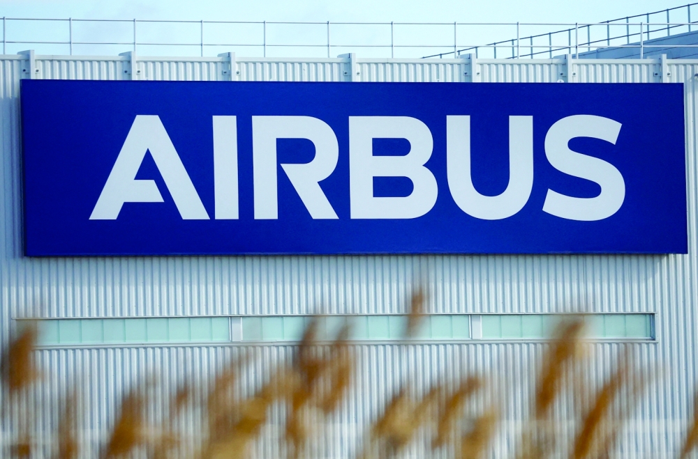  Airbus logo at the Airbus facility in Montoir-de-Bretagne near Saint-Nazaire