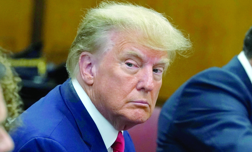 Former US president Donald Trump appears in court at the Manhattan Criminal Court in New York.
