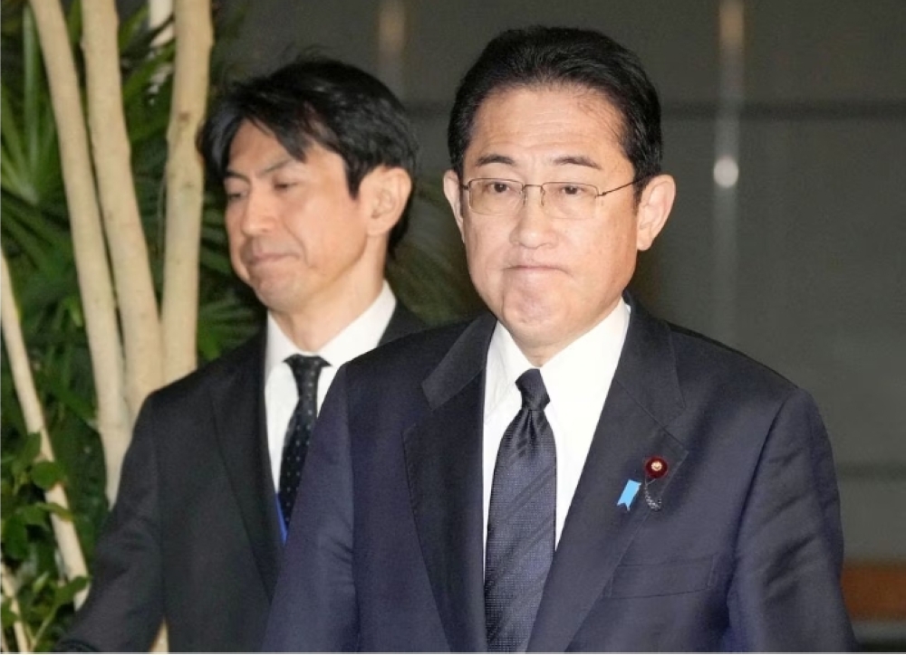 Japanese Prime Minister Fumio Kishida speaks to the news media at the Defence Ministry in Tokyo, Japan, April 6, 2023. Kyodo via REUTERS/File Photo