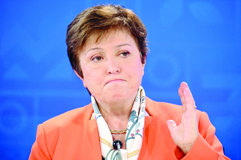 IMF Managing Director Kristalina Georgieva, speaks at a press briefing on the global policy agenda at the Meridian House in Washington, DC, during the International Monetary Fund (IMF) and World Bank Spring Meetings. - AFP