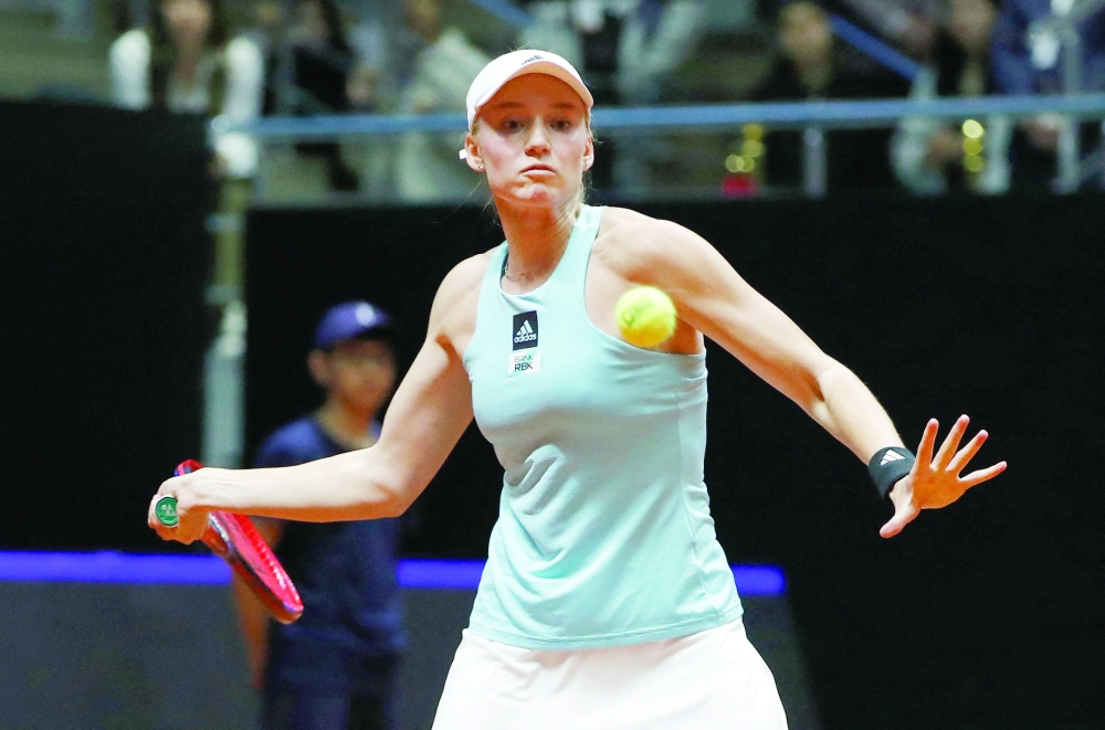 Kazakhstan's Elena Rybakina in action during her singles match against Poland's Weronika Falkowska. -- Reuters