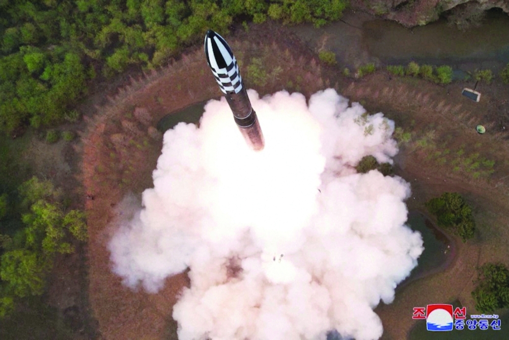 A view of a test launch of a new solid-fuel ICBM Hwasong-18 at an undisclosed location in this still image of a photo used in a video released by North Korea's Korean Central News Agency (KCNA). - Reuters