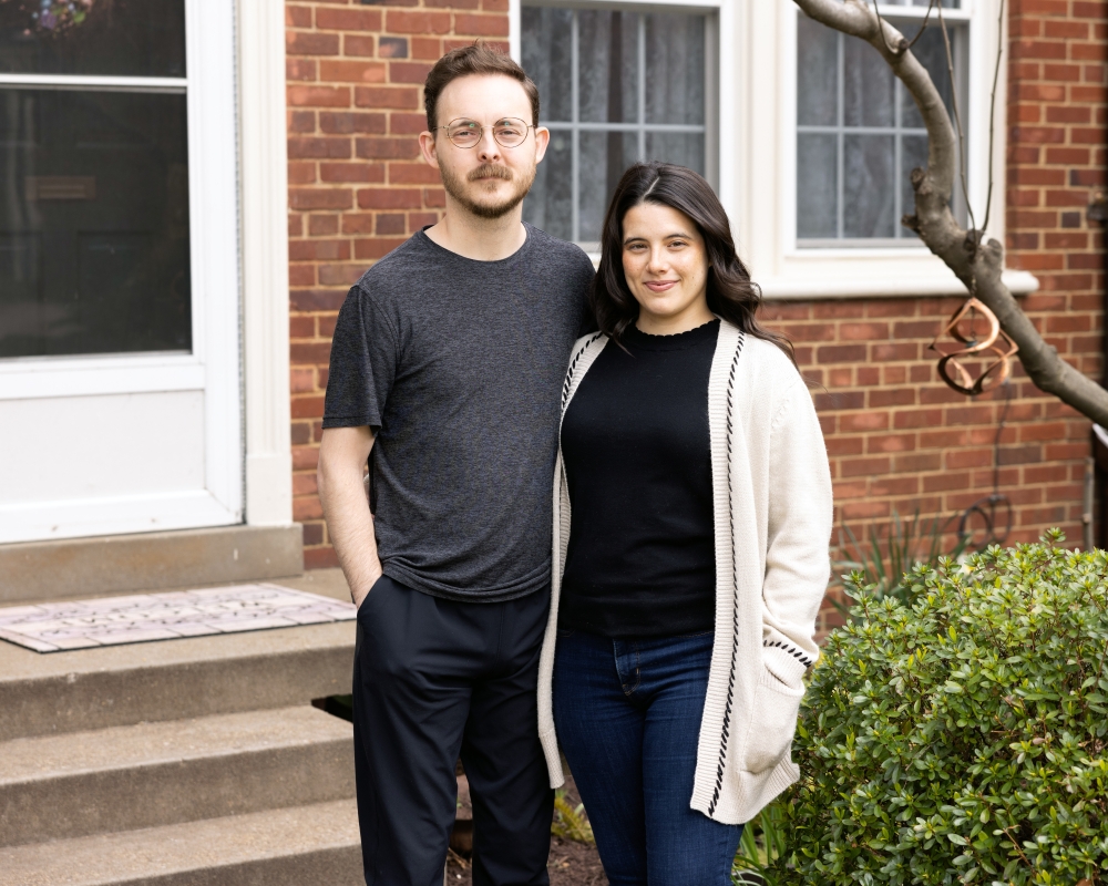 Nick and Ariel Brengle outside their rented home in Arlington, Va., on March 31, 2023. (Tom Sandner/The New York Times)