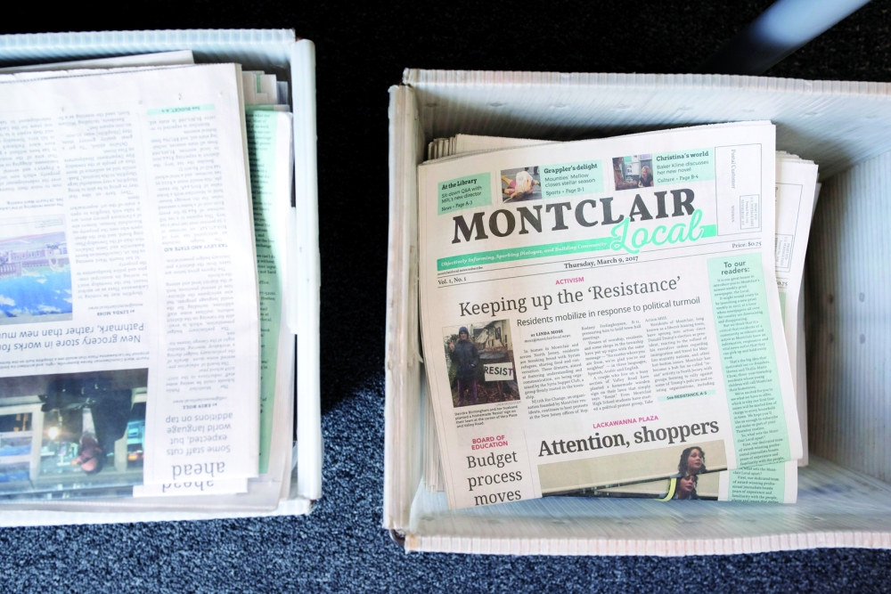 Copies of the first issue of The Montclair Local in the publication's newsroom in Montclair, NJ. 
