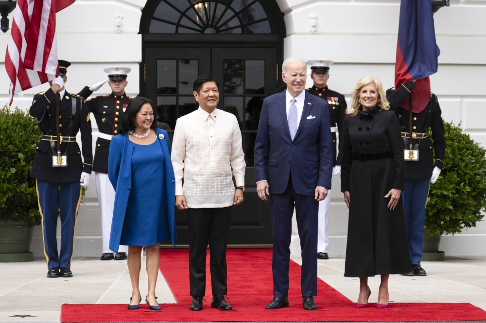 President Joe Biden and first lady Jill Biden greet Philippine President Ferdinand R. Marcos Jr. and his wife, Louise Araneta-Marcos, at the White House in Washington, May 1, 2023. (Doug Mills/The New York Times)