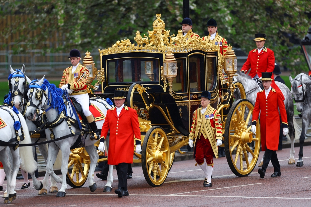 The Diamond Jubilee Coach is seen ahead of Britain's King Charles' coronation ceremony