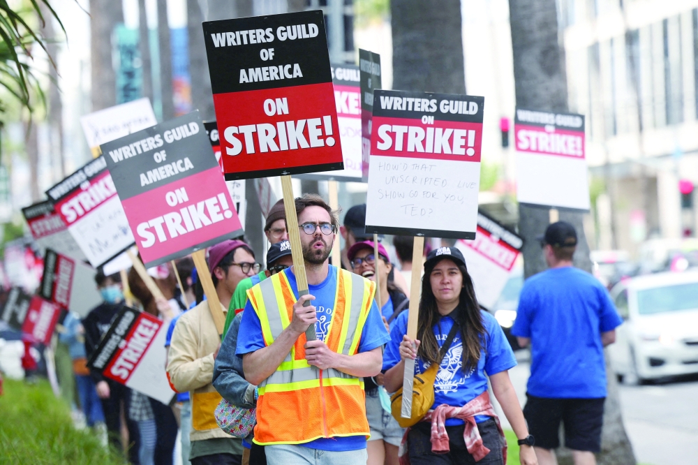 FILE PHOTO: Members of the Writers Guild of America protest in California