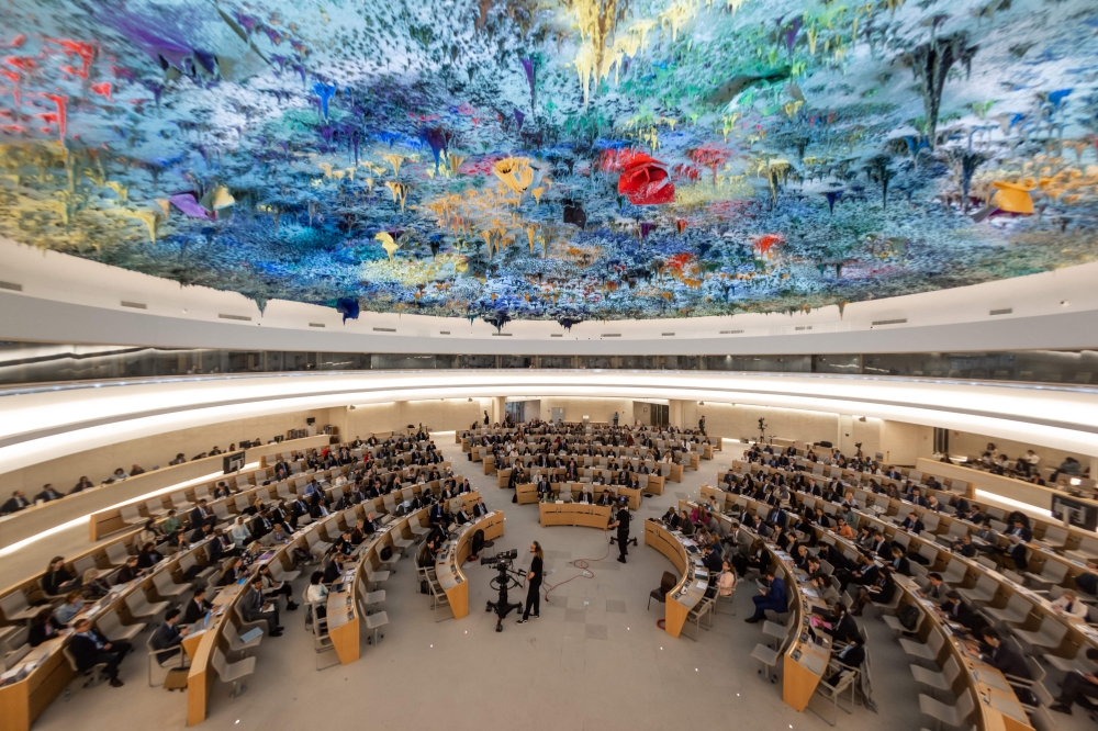 This picture taken on Thursday in Geneva, shows the Human Rights Council during a special session devoted to Sudan. The UN rights chief called on the international community to exert all possible pressure on the fighting sides in Sudan to resolve the conflict. AFP