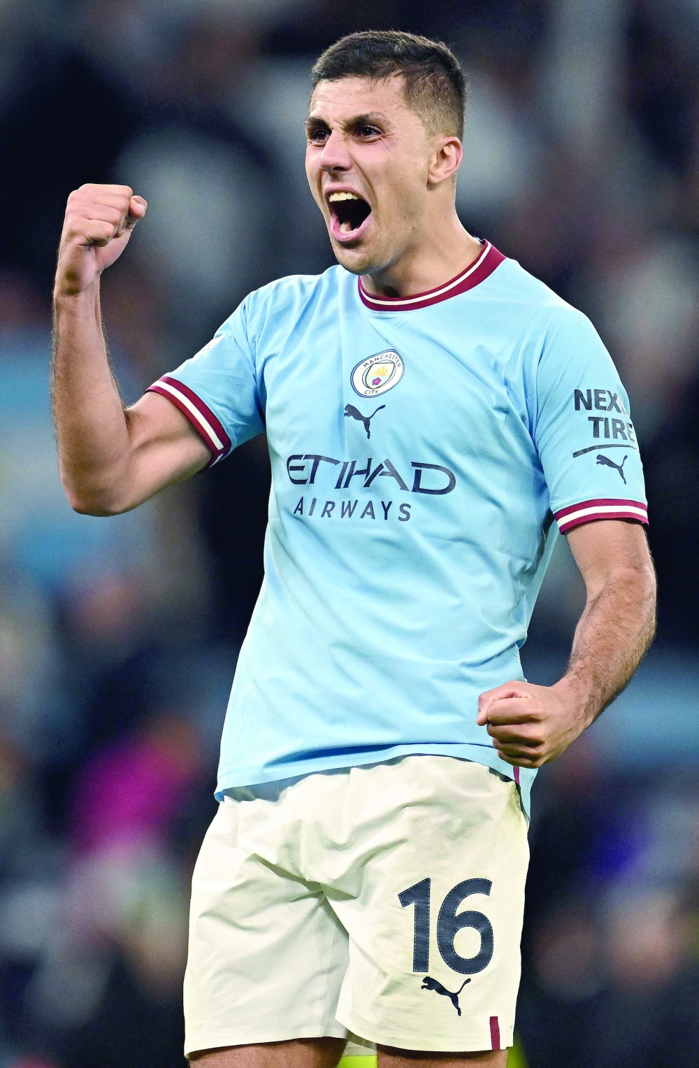 Manchester City's Spanish midfielder Rodri applauds the fans following the UEFA Champions League second leg semi-final football match between Manchester City and Real Madrid at the Etihad Stadium in Manchester, north west England, on May 17, 2023. Manchester City won the match 4-0. (Photo by Paul ELLIS / AFP)

