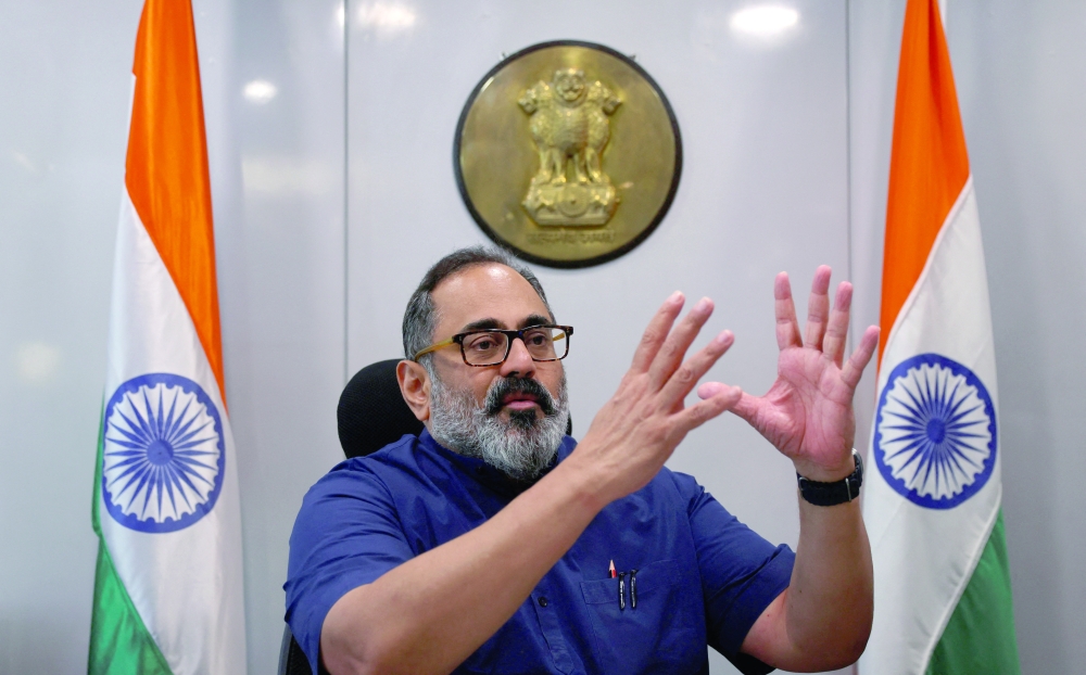 Indian Deputy Minister for Information Technology, Rajeev Chandrasekhar. - Reuters