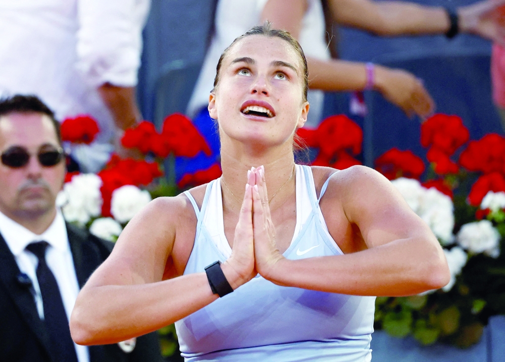 Belarus' Aryna Sabalenka celebrates winning her final match against Poland's Iga Swiatek REUTERS/