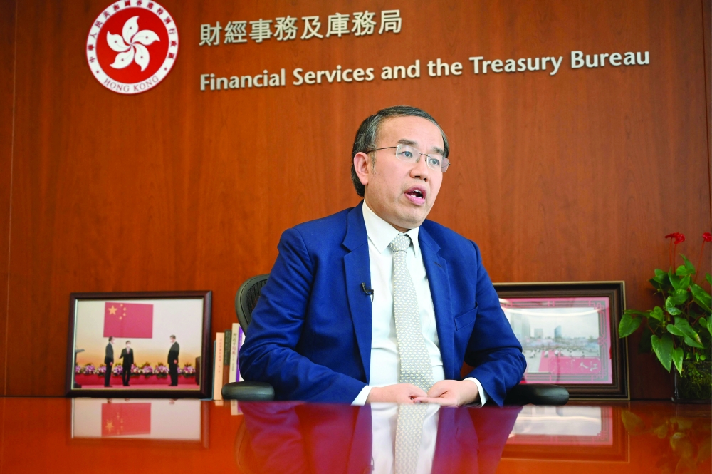 Hong Kong treasury chief Christopher Hui during an interview at the government headquarters in Hong Kong. - AFP
 