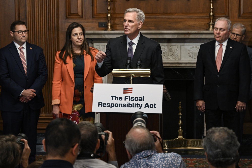House Speaker Kevin McCarthy ( R-Calif.) speaks to reporters after the House on May 31, overwhelmingly passed a bill to defer the debt seiling and curtail spending.