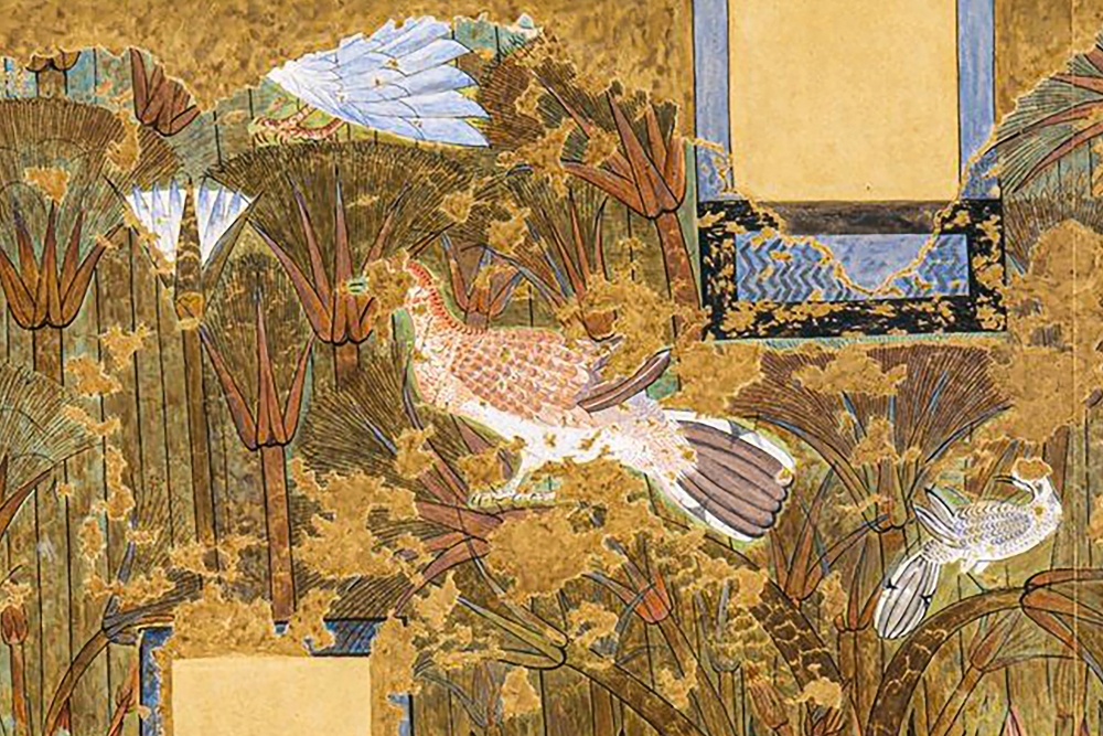 A pigeon in the facsimile painting by Nina de Garis Davies of a 3,300-year-old Egyptian mural from the North Palace at Amarna. (Metropolitan Museum of Art via The New York Times)