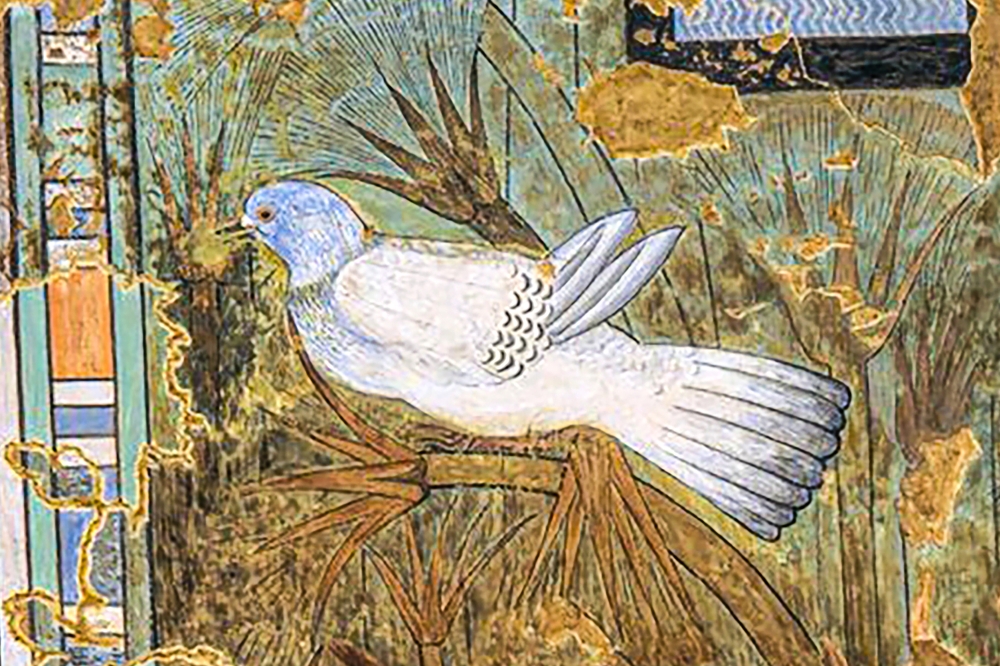 A bird in the facsimile painting by Nina de Garis Davies of a 3,300-year-old Egyptian mural from the North Palace at Amarna. (Metropolitan Museum of Art via The New York Times)