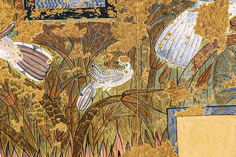 A bird in the facsimile painting by Nina de Garis Davies of a 3,300-year-old Egyptian mural from the North Palace at Amarna. (Metropolitan Museum of Art via The New York Times)