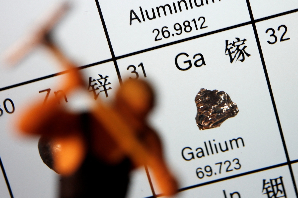 A worker miniature is placed next to the element of Gallium on a periodic table, in this illustration picture. — Reuters