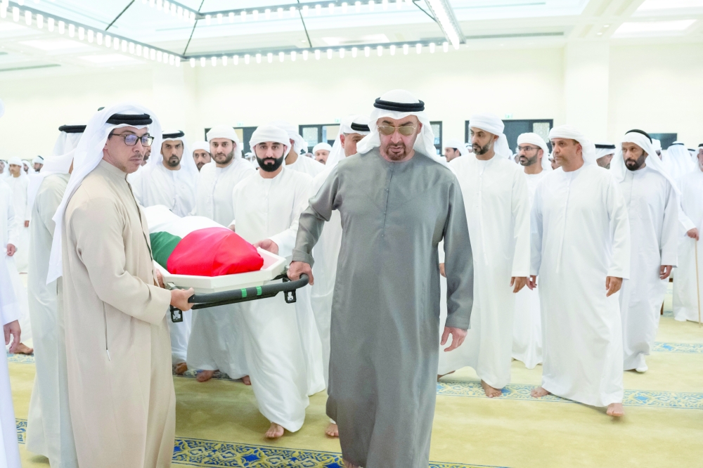 Funeral prayers for the late Sheikh Saeed bin Zayed Al Nahyan, at Sheikh Sultan bin Zayed The First mosque in Abu Dhabi