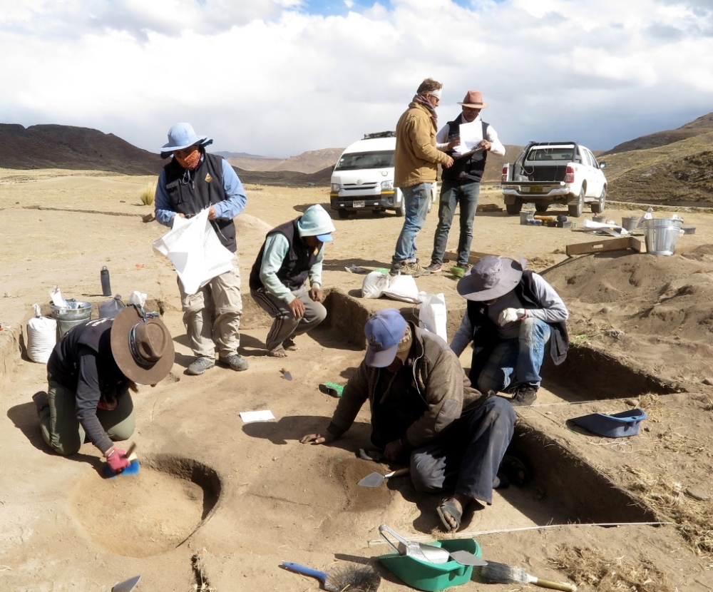Excavation work at the Wilamaya Patjxa archaeological site in Peru, where the nearly 10,000-year-old remains of a female hunter were found in 2018. (Randall Haas via The New York Times)