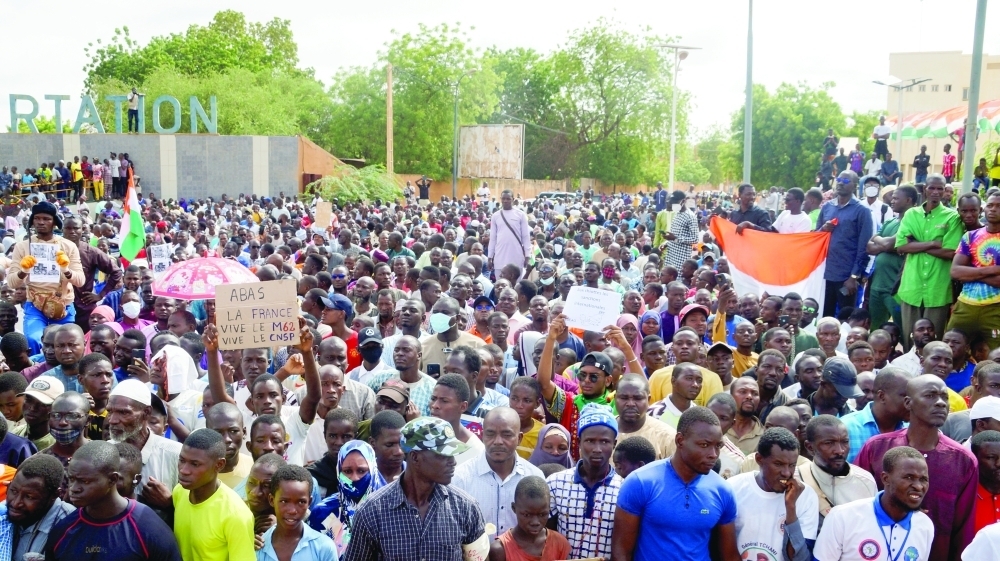 Anti-sanctions protestors gather in support of the putschist soldiers in the capital Niamey