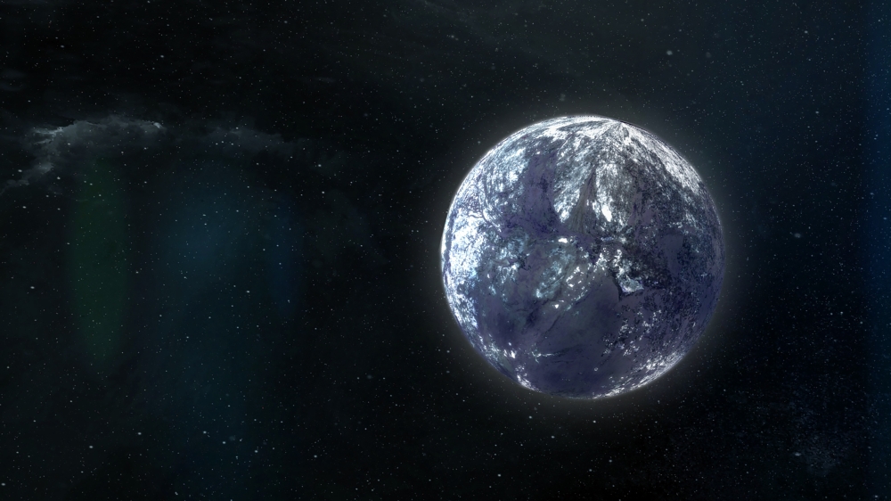 An artist's impression of a free-floating planet, untethered from a star's gravity, in space. 