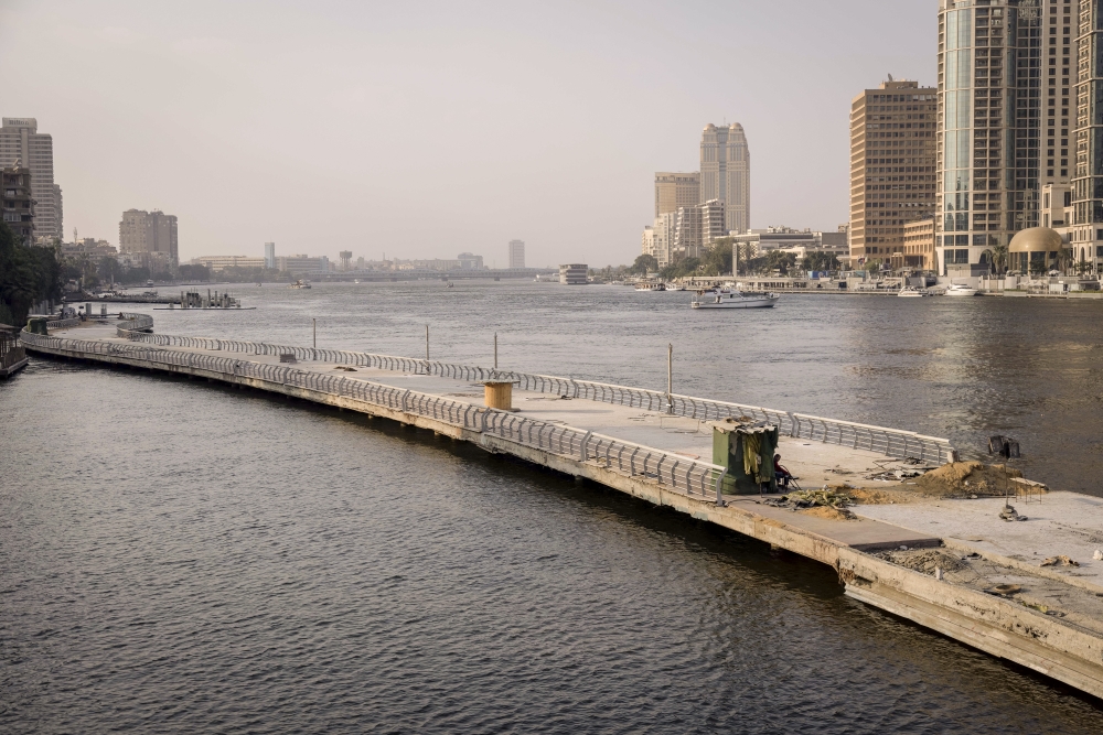 A new Nile walkway under construction in the Zamalek neighborhood of Cairo, on Aug. 12, 2023. (Sima Diab/The New York Times)
