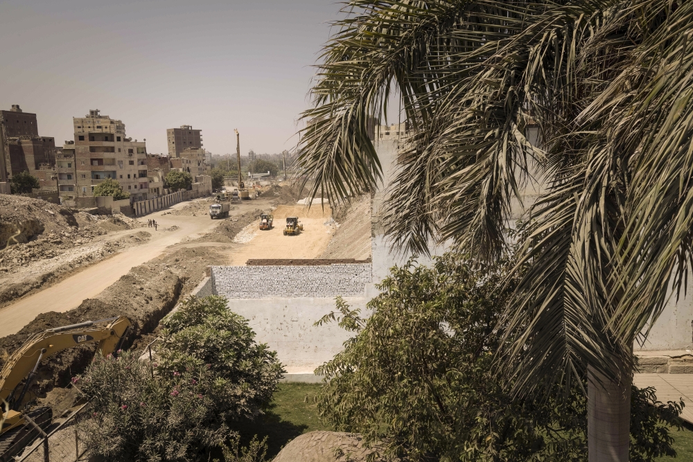A new highway under construction in the Fustat neighborhood of Cairo, on Aug. 12, 2023. (Sima Diab/The New York Times)
