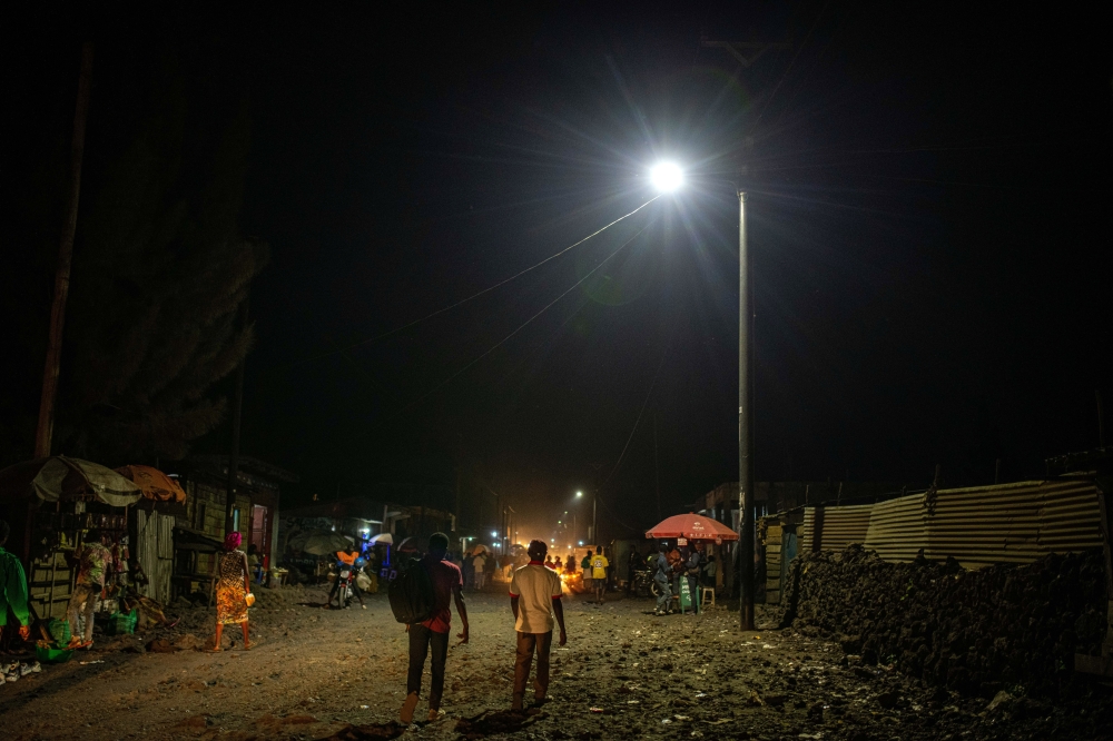 Streetlights powered by Nuru in Goma, Democratic Republic of Congo, on Sept. 1, 2023. (Moses Sawasawa/The New York Times)