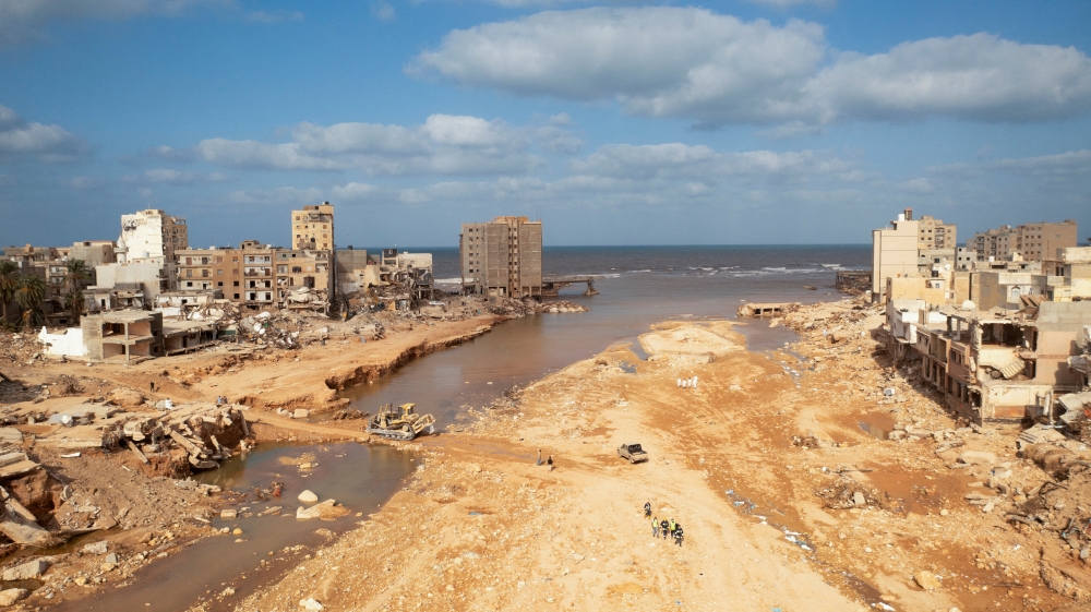 A general view shows destroyed buildings and houses in the aftermath of a deadly storm and flooding, in Derna, Libya 