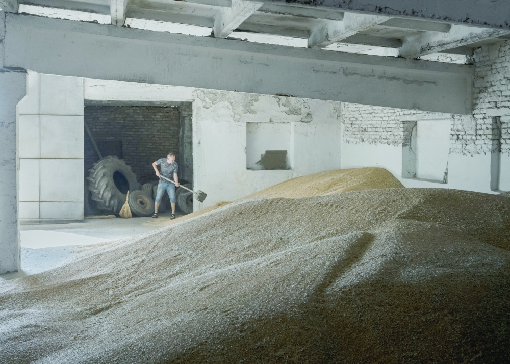 Grain stored in Moloha, in the Odesa region of Ukraine, on July 28, 2023. (Emile Ducke/The New York Times)