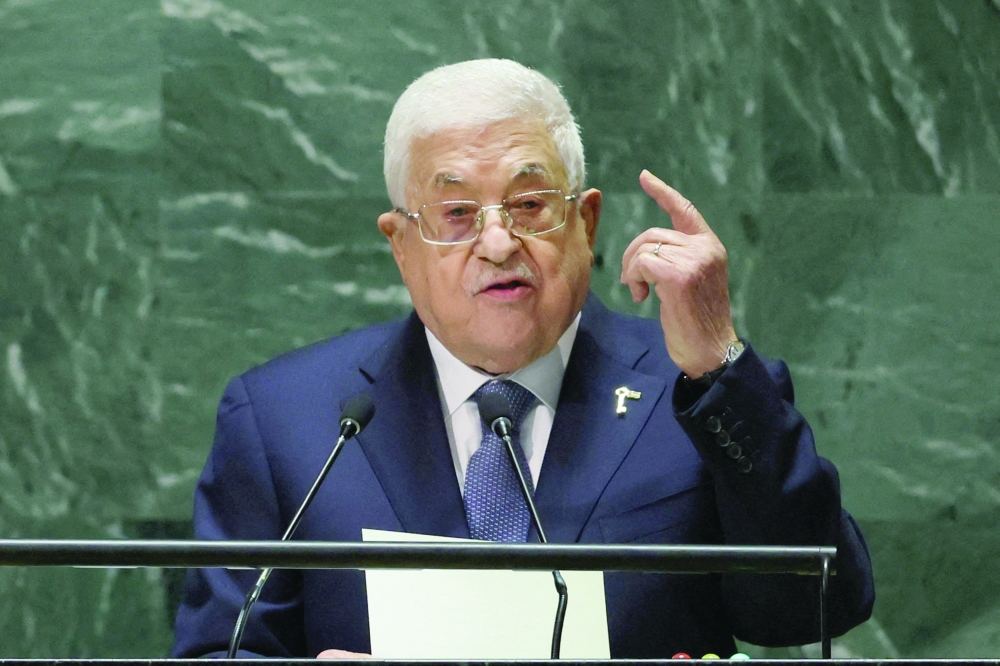 Palestinian President Mahmoud Abbas addresses the 78th Session of the UN General Assembly in New York City. - Reuters