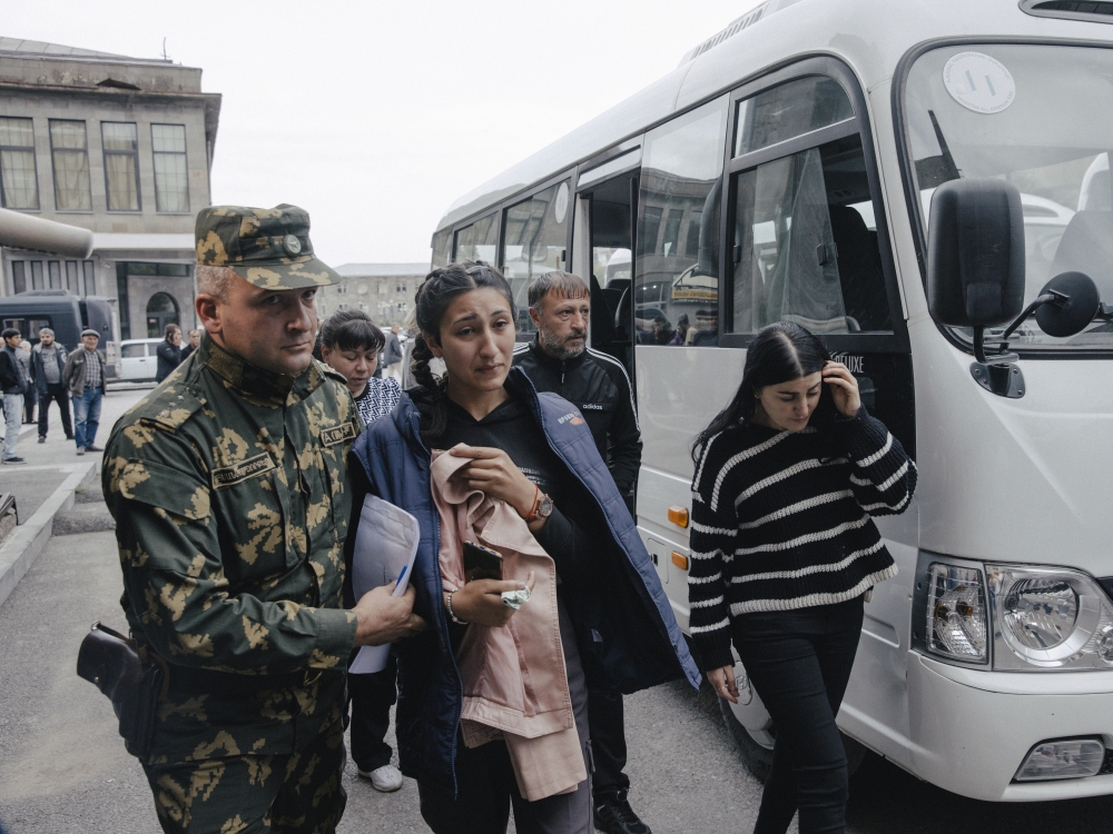 Ethnic Armenians arrive from Nagorno-Karabakh in Goris, Armenia, on Sunday, Sept. 24, 2023. (Nanna Heitmann/The New York Times)