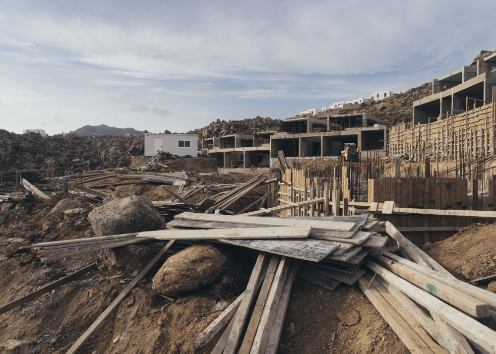 A construction site on the island of Mykonos, Greece, on May 10, 2023. (Marco Arguello/The New York Times)