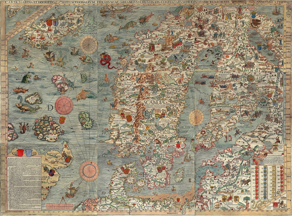 The Carta marina, a 16th century map by the Swedish ecclesiastic Olaus Magnus. Europeans may have been contributing to the disappearance of Europes gray and right whales since medieval times and before. (via The New York Times)