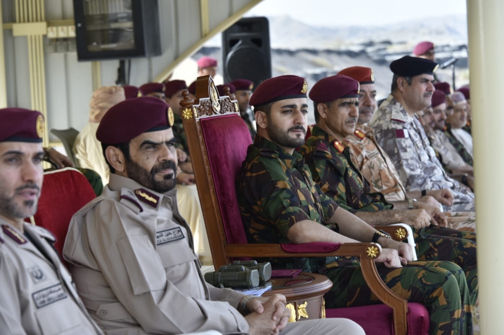 HH Sayyid Theyazin bin Haitham al Said, Minister of Culture, Sports and Youth, attended the final practical demonstration of the Omani-Qatari joint security drill Falcon Eye 