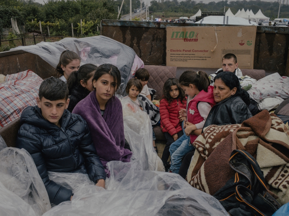 Refugees in the border village of Kornidzor, Armenia, after fleeing the conflict in Nagorno-Karabakh, Sept. 25, 2023. (Nanna Heitmann/The New York Times)