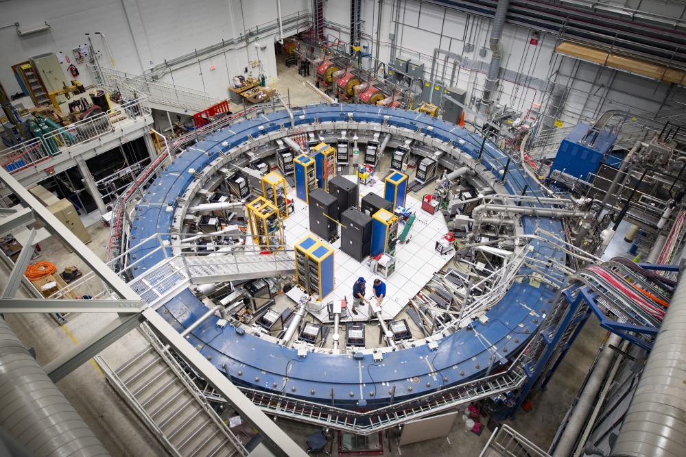 A photo provided by the Fermi National Accelerator Laboratory shows the Muon g-2 ring sitting in its detector hall amidst electronics racks, the muon beamline, and other equipment in Batavia, Ill., on Aug. 28 2017.   (Reidar Hahn/Fermi National Accelerator Laboratory via The New York Times) 
