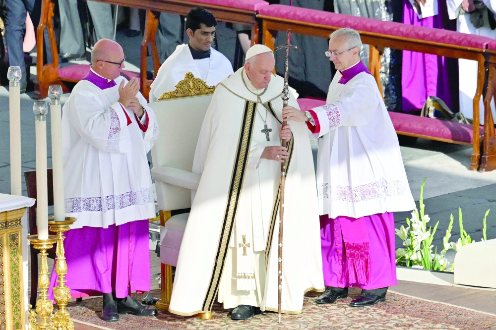 Pope Francis leads a mass on the opening day of the 16th Ordinary General Assembly of the Synod of Bishops, at St Peter's square in The Vatican. — AFP 